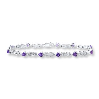 Amethyst Heart Bracelet Diamond Accents Sterling Silver Womens Amethyst Heart Bracelet Diamond Accents