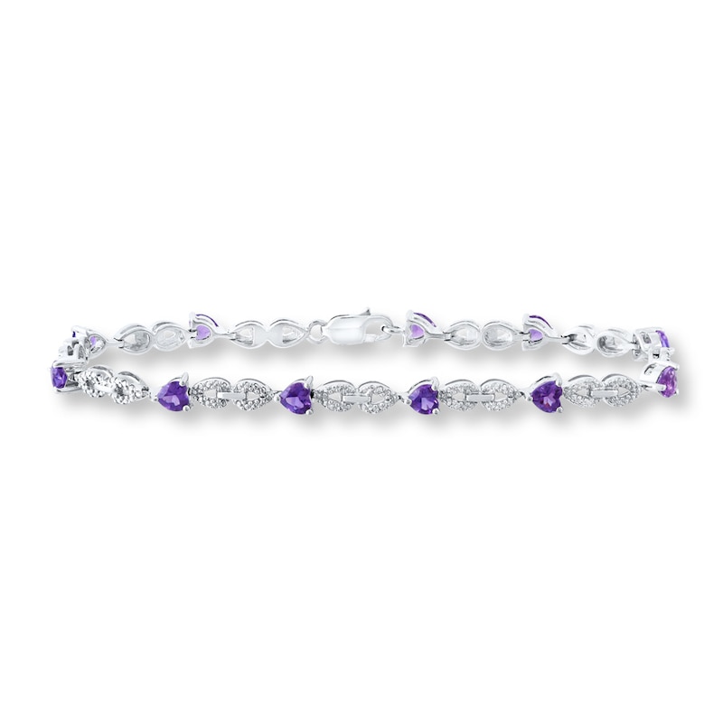 Amethyst Heart Bracelet Diamond Accents Sterling Silver