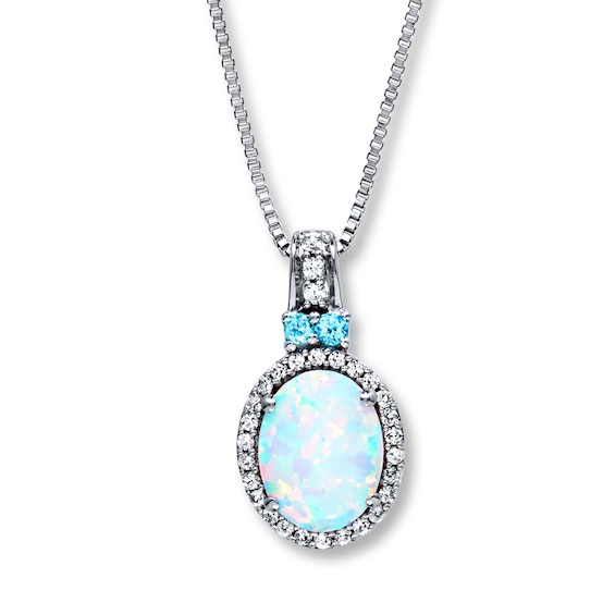 Kay Lab-Created Opal & Sapphire Necklace With Topaz Sterling Silver