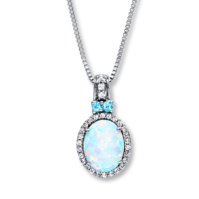 Main Image 1 of Lab-Created Opal & Sapphire Necklace With Topaz Sterling Silver