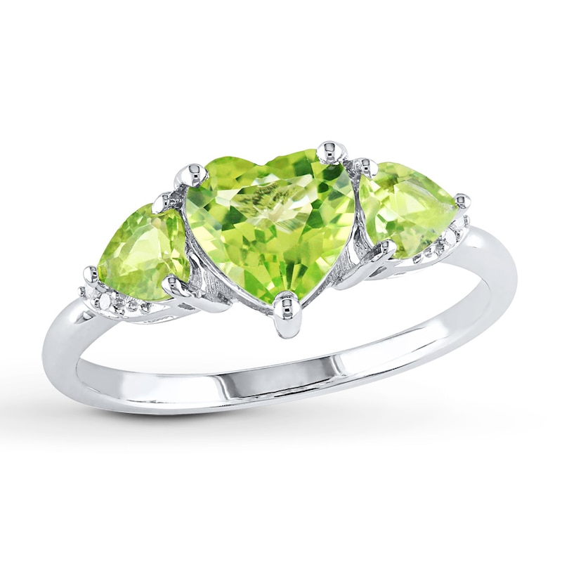 Peridot Heart Ring Diamond Accents Sterling Silver