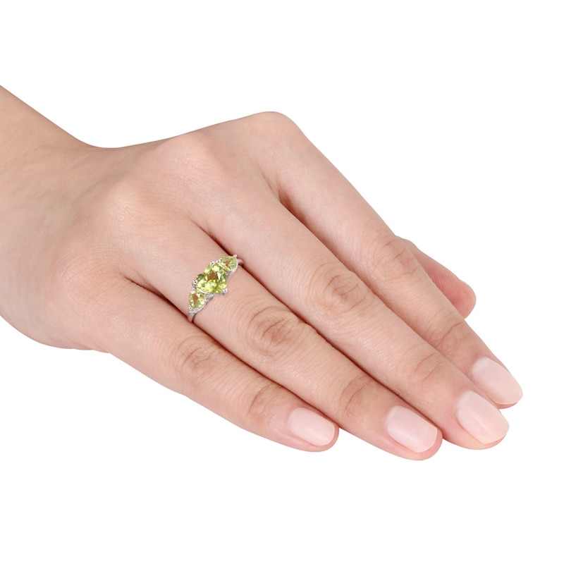 Main Image 4 of Peridot Heart Ring Diamond Accents Sterling Silver