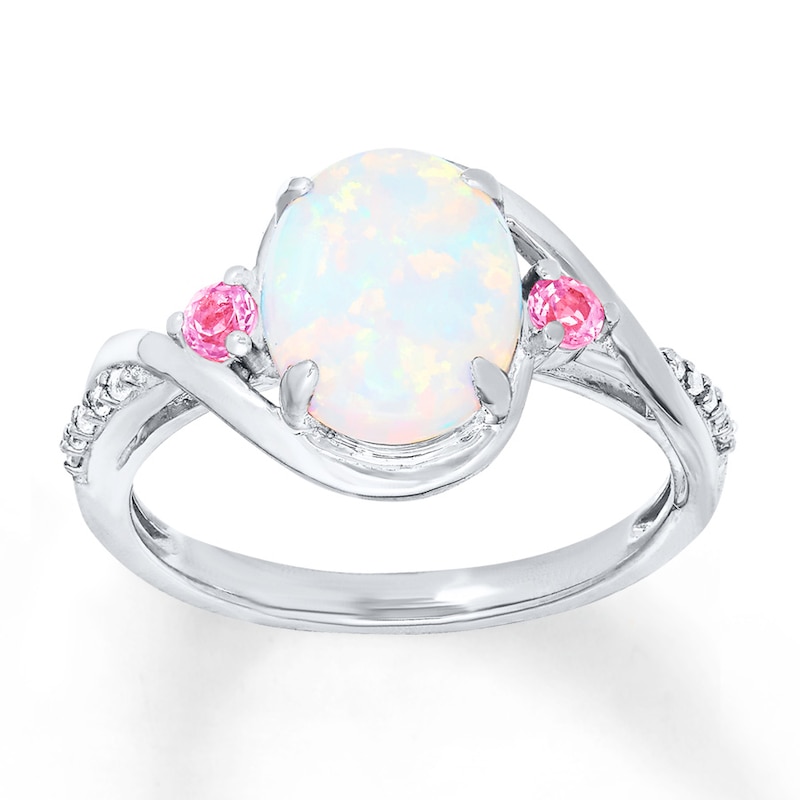 Main Image 1 of Lab-Created Opal Ring Lab-Created Sapphires Sterling Silver