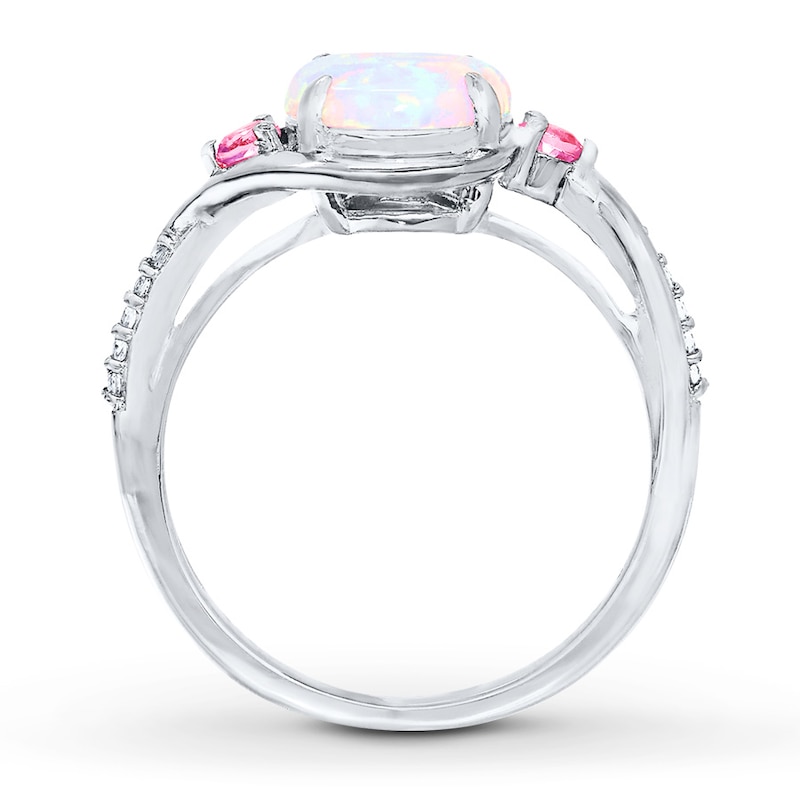 Main Image 2 of Lab-Created Opal Ring Lab-Created Sapphires Sterling Silver