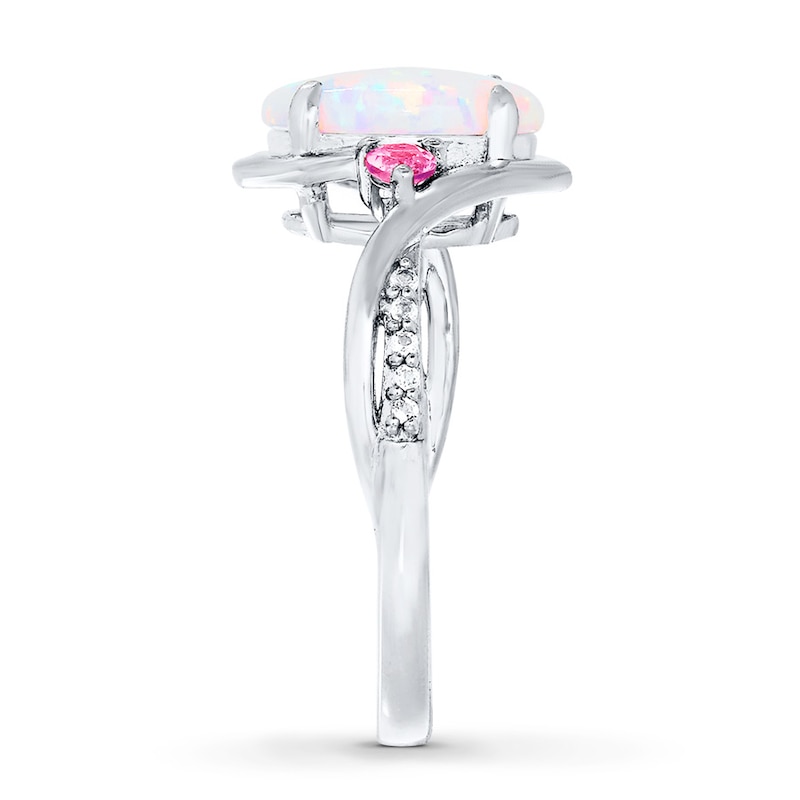 Main Image 3 of Lab-Created Opal Ring Lab-Created Sapphires Sterling Silver