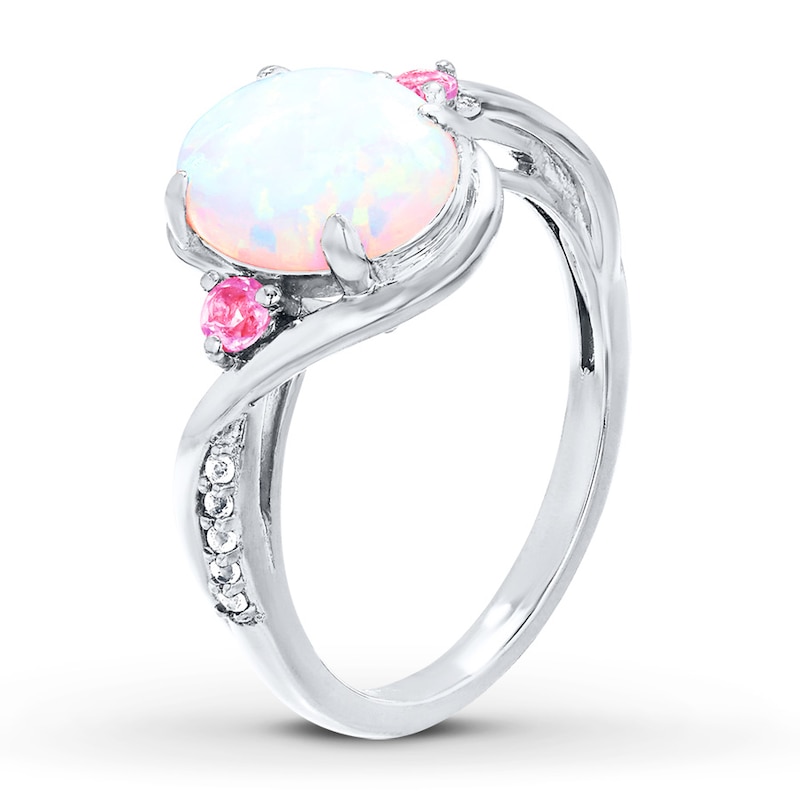 Main Image 4 of Lab-Created Opal Ring Lab-Created Sapphires Sterling Silver
