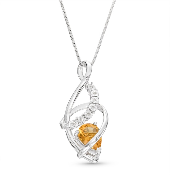 Citrine & Diamond Pendant Necklace Sterling Silver Citrine & Diamond Pendant Necklace Sterling Silver