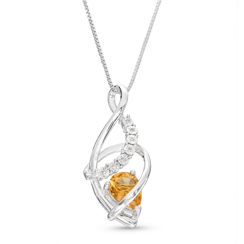 Citrine & Diamond Necklace Sterling Silver