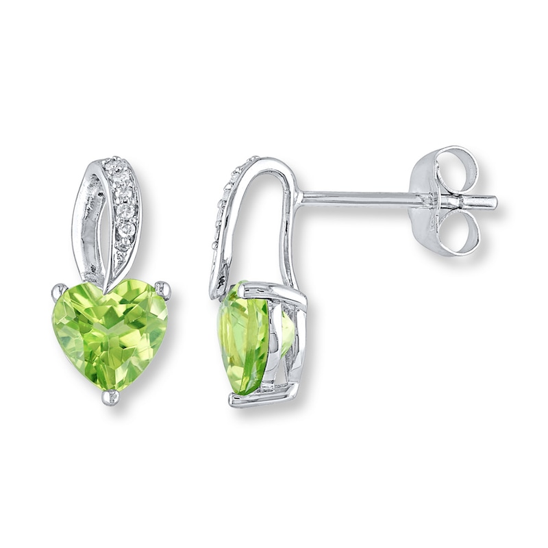 Main Image 1 of Peridot Heart Earrings Diamond Accents 10K White Gold