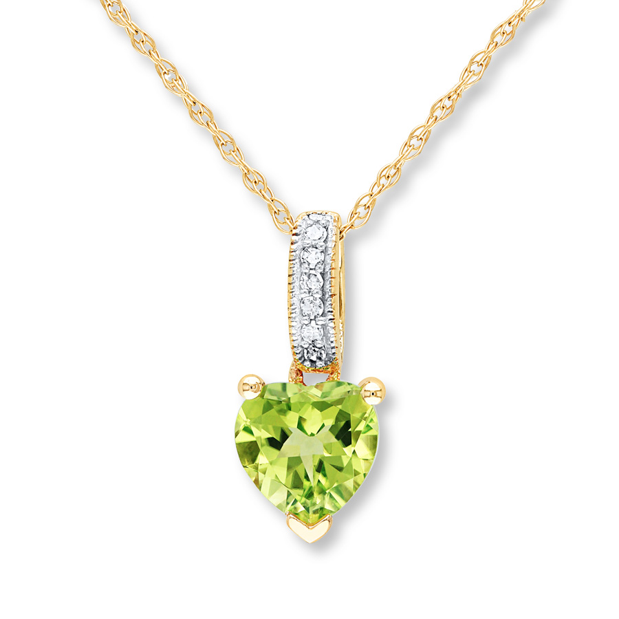 Main Image 1 of Peridot Heart Necklace Diamond Accents 10K Yellow Gold