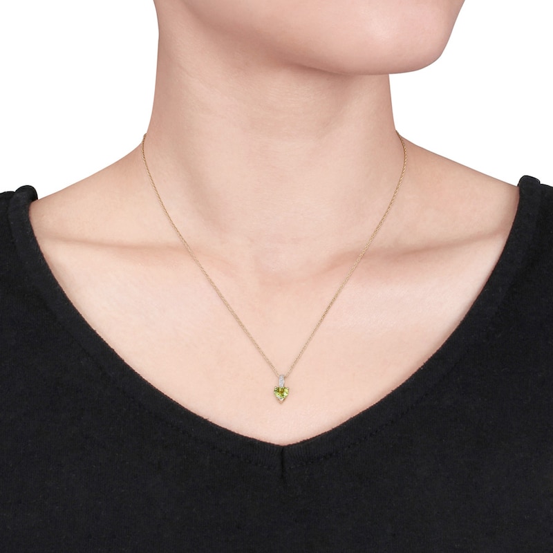 Peridot Heart Necklace Diamond Accents 10K Yellow Gold