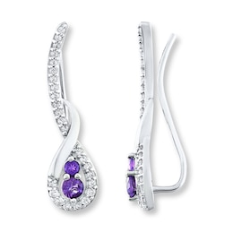 Earring Climbers Amethysts/White Topaz Sterling Silver