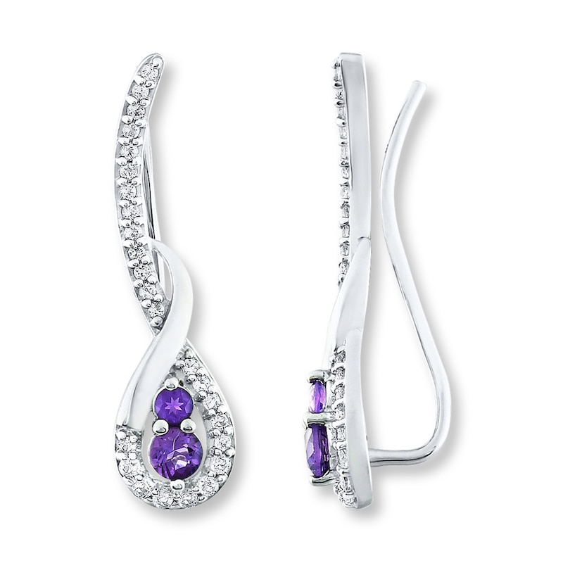 Main Image 1 of Earring Climbers Amethysts/White Topaz Sterling Silver