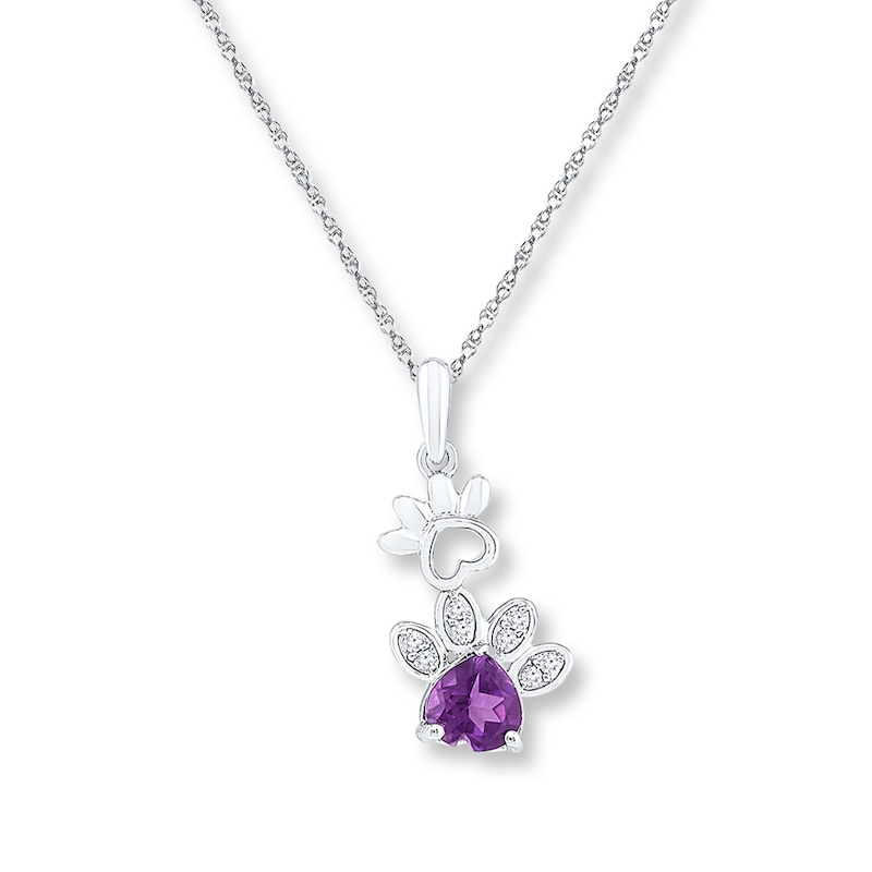 Main Image 1 of Amethyst Paw Print 1/15 ct tw Diamonds Sterling Silver
