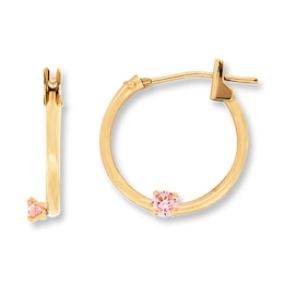 Children's Hoop Earrings Pink Cubic Zirconia 14K Yellow Gold