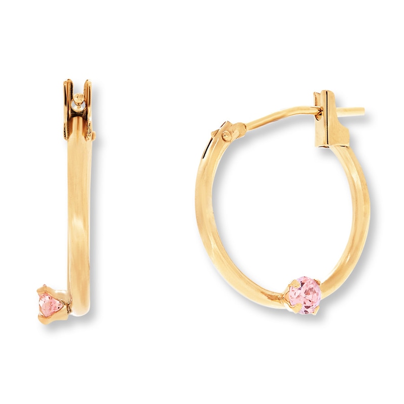 Main Image 2 of Children's Hoop Earrings Pink Cubic Zirconia 14K Yellow Gold