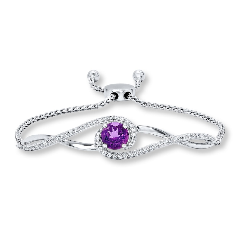 Main Image 1 of Amethyst Bolo Bracelet Lab-Created Sapphires Sterling Silver