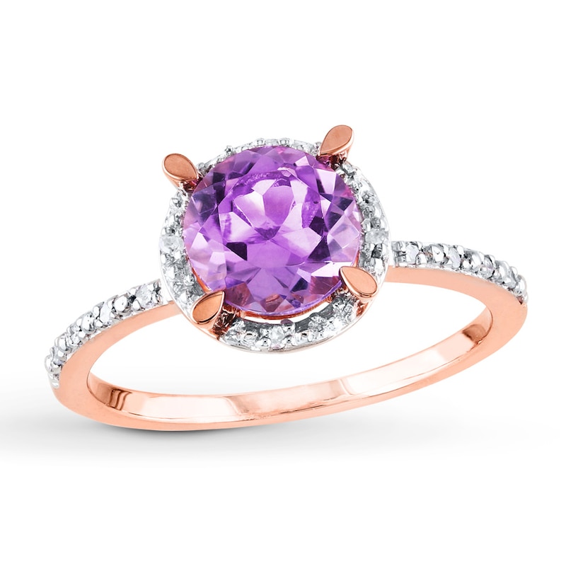 Main Image 1 of Amethyst Ring 1/20 ct tw Diamonds 10K Rose Gold