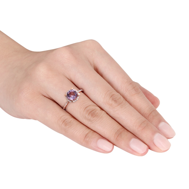 Main Image 3 of Amethyst Ring 1/20 ct tw Diamonds 10K Rose Gold
