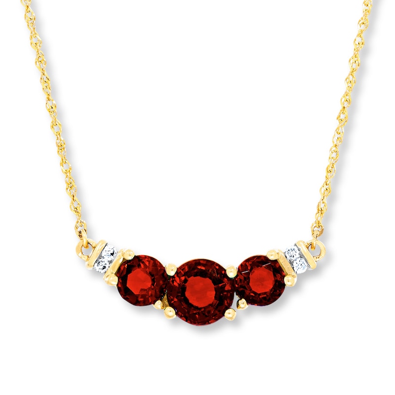 Main Image 1 of Garnet Necklace Diamond Accents 10K Yellow Gold