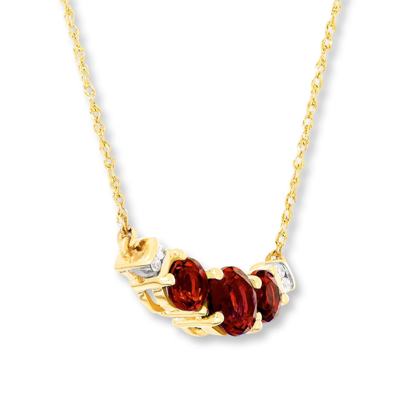 Main Image 3 of Garnet Necklace Diamond Accents 10K Yellow Gold