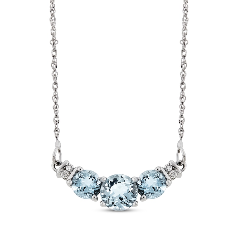 Main Image 1 of Aquamarine Necklace Diamond Accents 10K White Gold