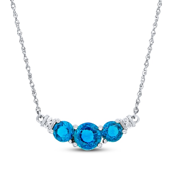 Blue Topaz Necklace Diamond Accents 10K White Gold