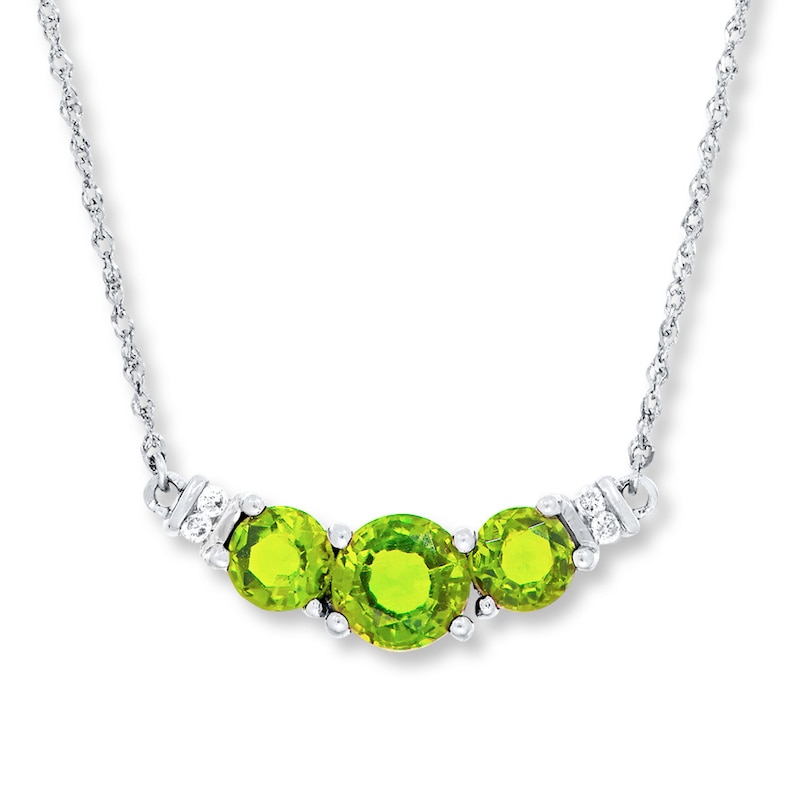 Main Image 1 of Peridot Necklace Diamond Accents 10K White Gold