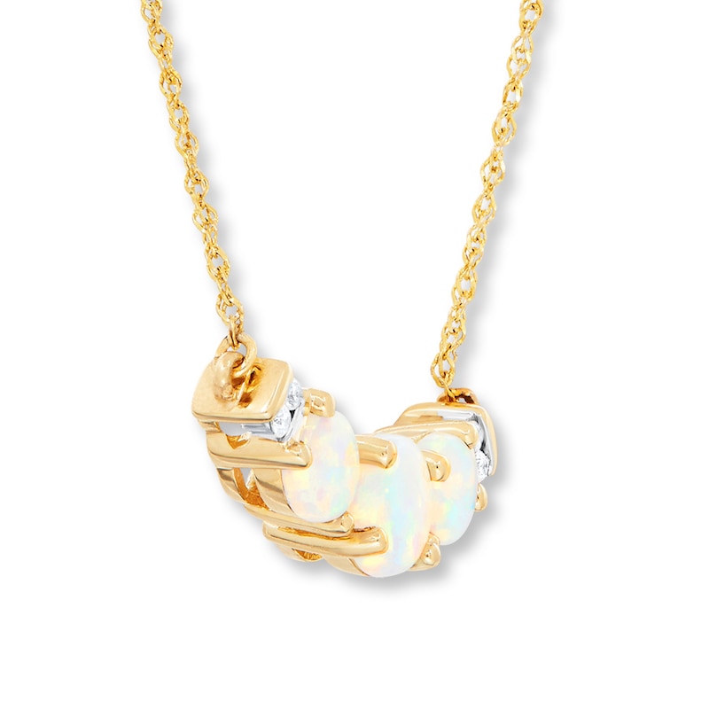 Main Image 3 of Lab-Created Opal Necklace Diamond Accents 10K Yellow Gold
