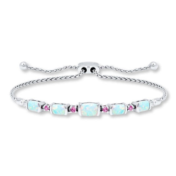 Bolo Bracelet Lab-Created Opal & Sapphire Sterling Silver