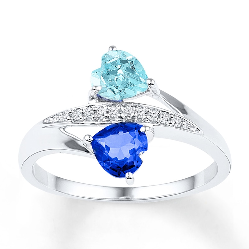 Main Image 1 of Heart Ring Aquamarine Lab-Created Sapphire Sterling Silver