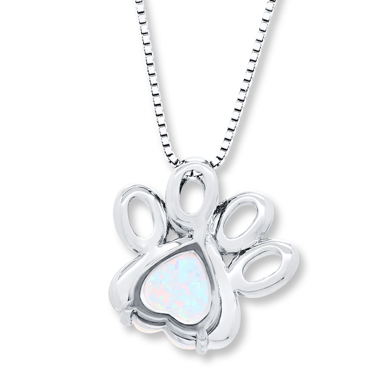 Main Image 3 of Paw Print Necklace Lab-Created Opal Sterling Silver
