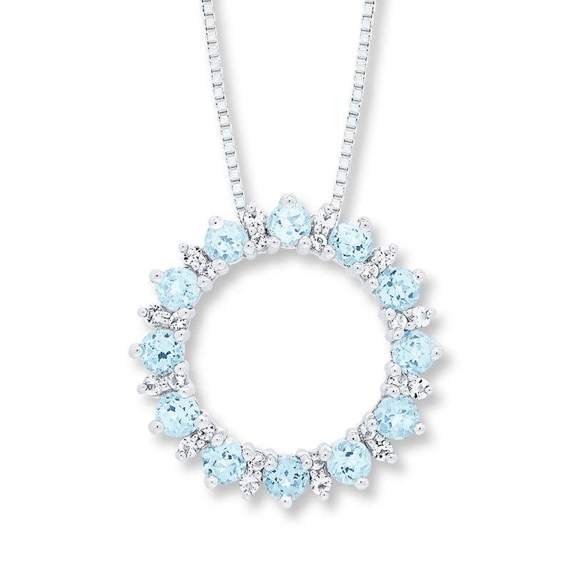 Main Image 1 of Aquamarine and White Topaz Necklace Sterling Silver
