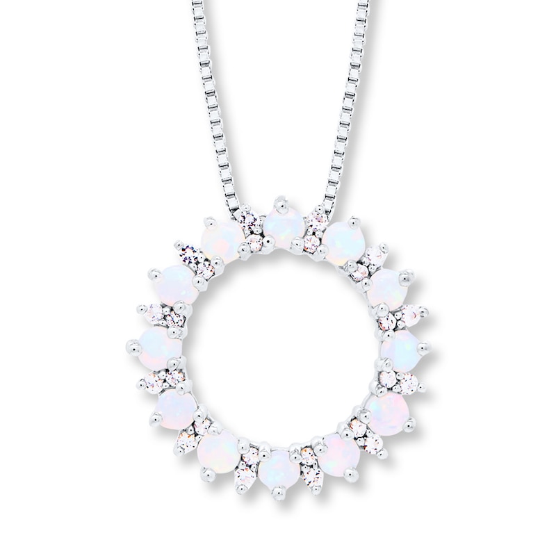 Main Image 1 of Lab-Created Opal and White Topaz Necklace Sterling Silver