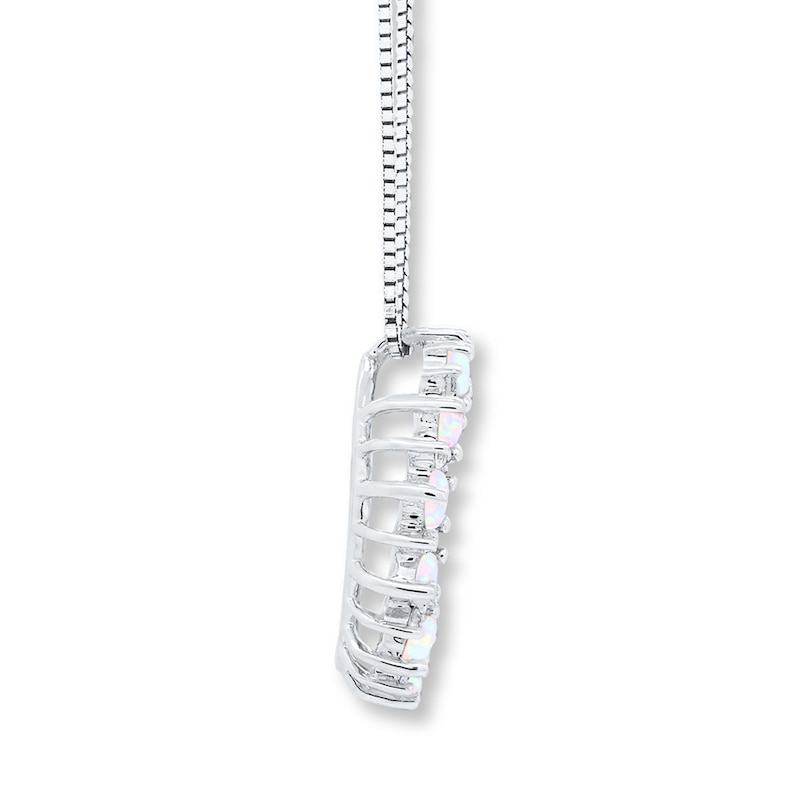 Main Image 2 of Lab-Created Opal and White Topaz Necklace Sterling Silver