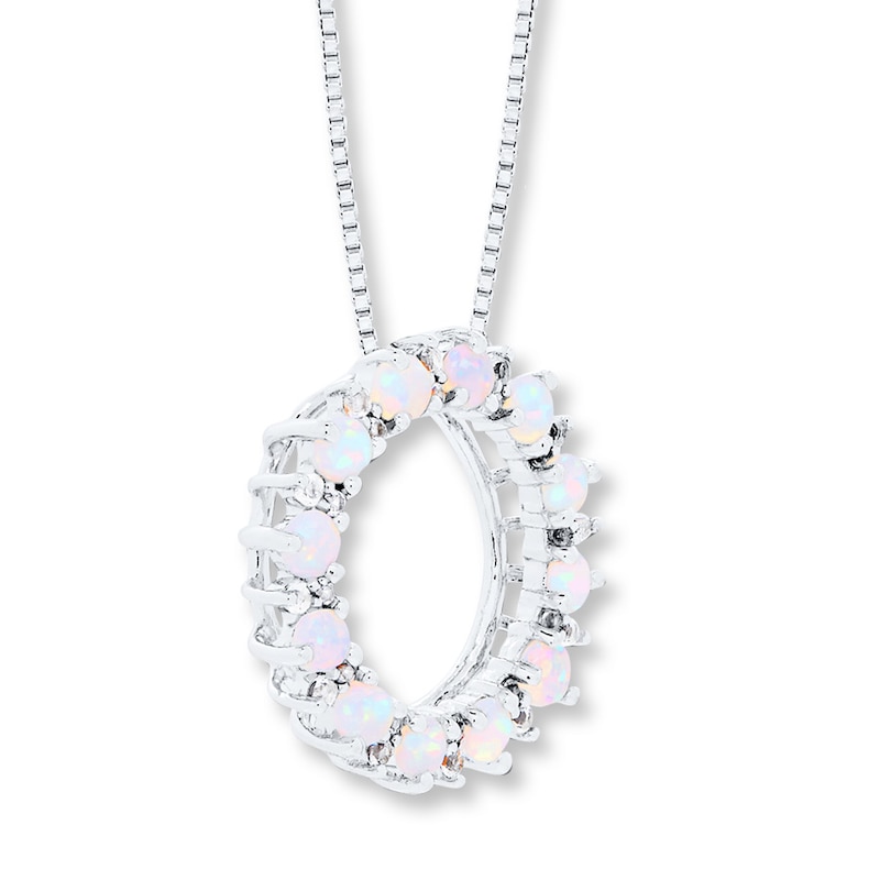 Main Image 3 of Lab-Created Opal and White Topaz Necklace Sterling Silver