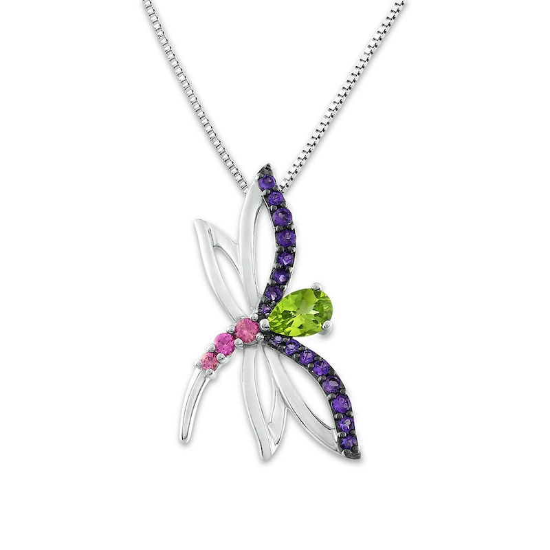 Main Image 1 of Dragonfly Necklace Multi-Gemstone Sterling Silver