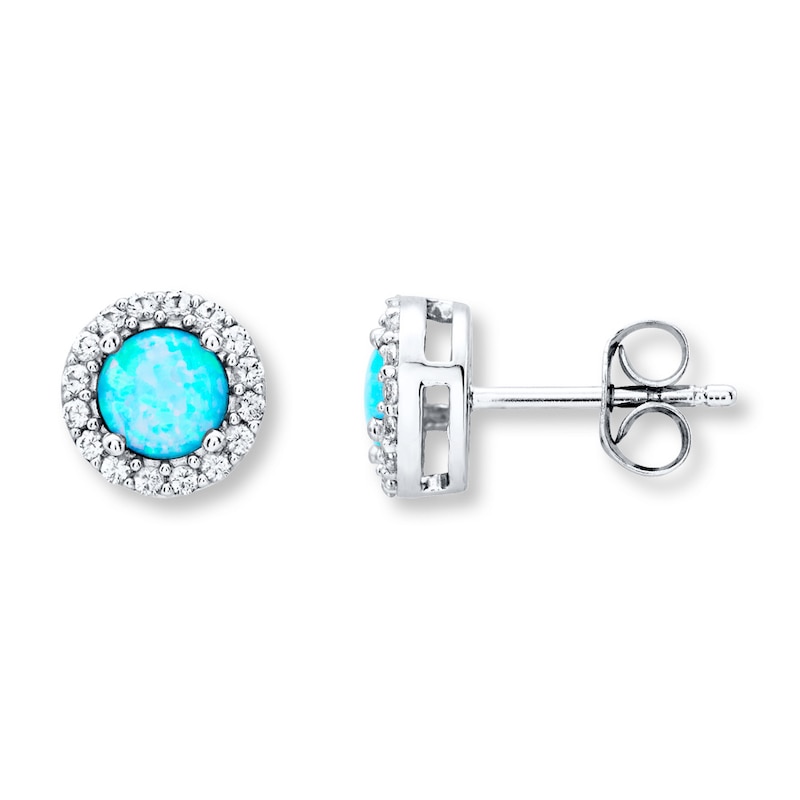 Main Image 1 of Lab-Created Blue Opal Earrings Sterling Silver