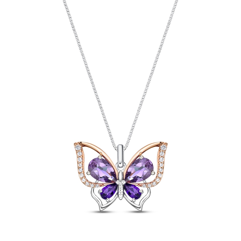 Main Image 1 of Butterfly Necklace Amethyst Sterling Silver/10K Rose Gold