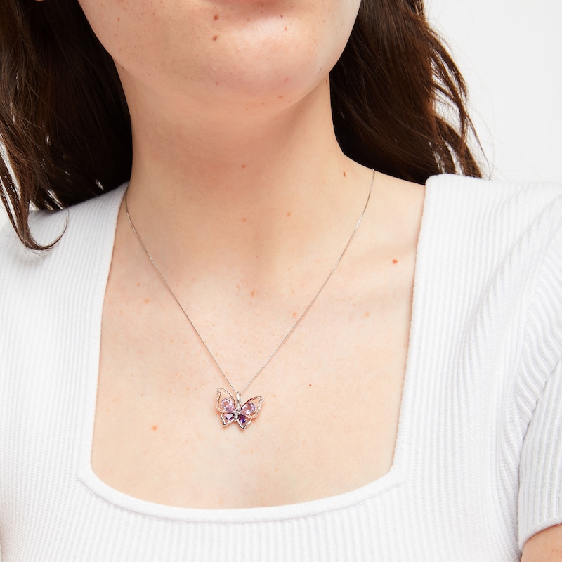 Main Image 2 of Butterfly Necklace Amethyst Sterling Silver/10K Rose Gold