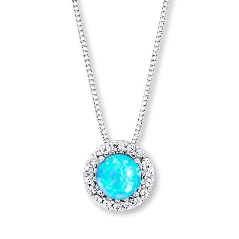 Main Image 1 of Lab-Created Blue Opal Necklace Sterling Silver