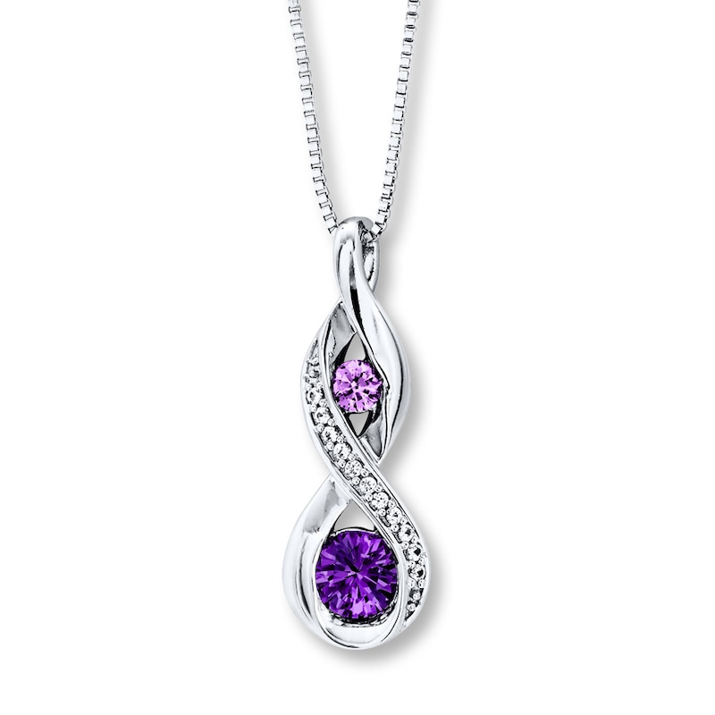 Main Image 1 of Amethyst Necklace Lab-Created White Sapphires Sterling Silver