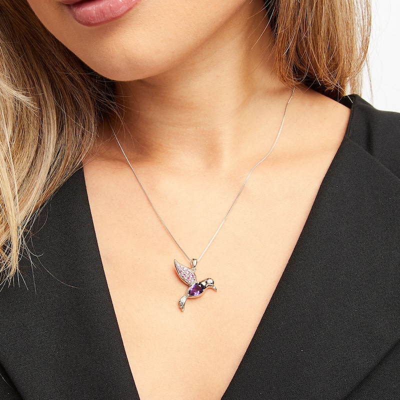 Main Image 2 of Amethyst Bird Necklace Lab-Created Sapphire Sterling Silver