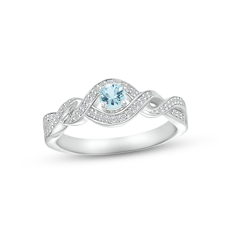 Blue Topaz Ring 1/6 ct tw Diamonds 10K White Gold