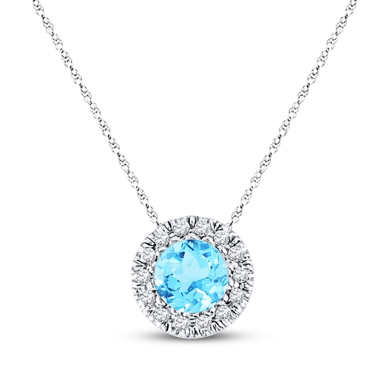 Blue Topaz Necklace 1/10 ct tw Diamonds 10K White Gold