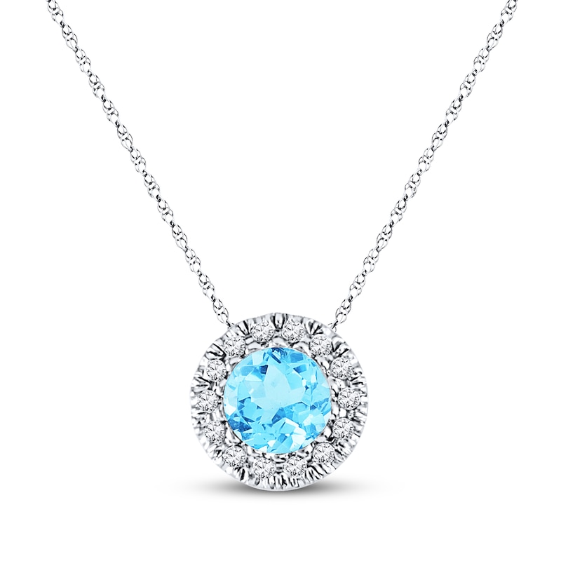 Blue Topaz Necklace 1/10 ct tw Diamonds 10K White Gold