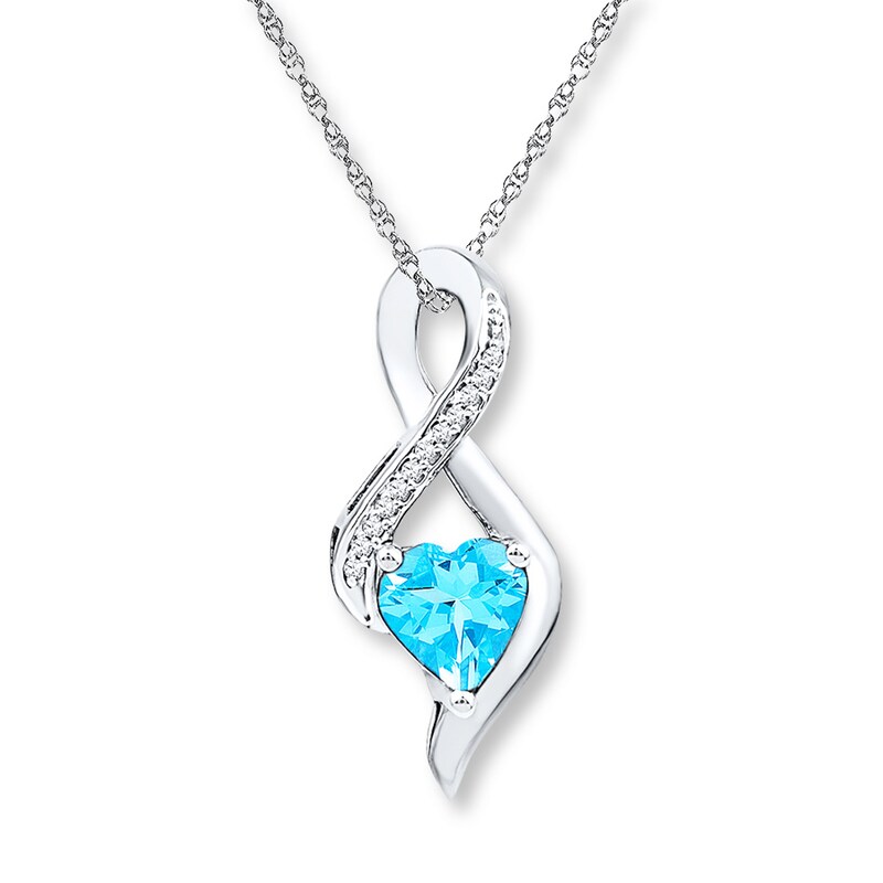 Main Image 1 of Heart-Shaped Topaz Necklace 1/20 ct tw Diamonds 10K White Gold