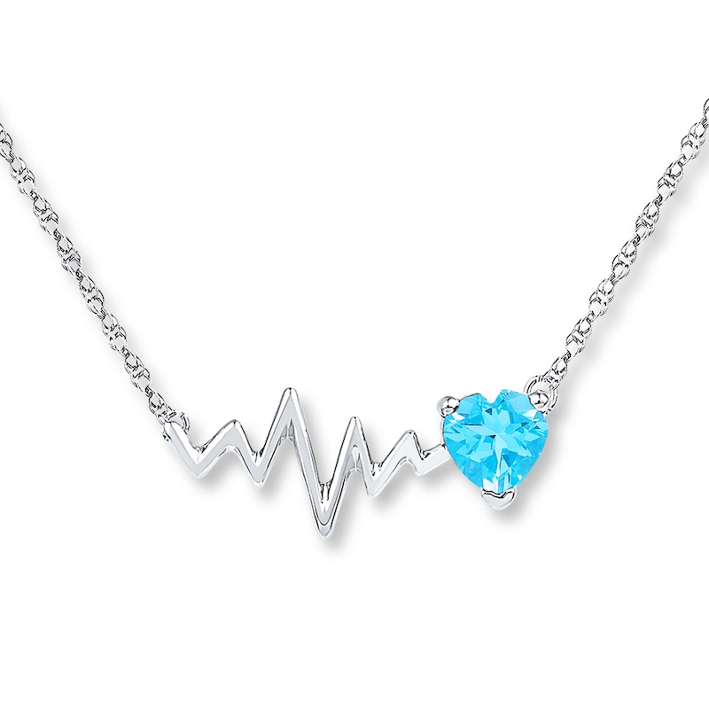 Main Image 1 of Heartbeat Necklace Heart-Shaped Blue Topaz 10K White Gold