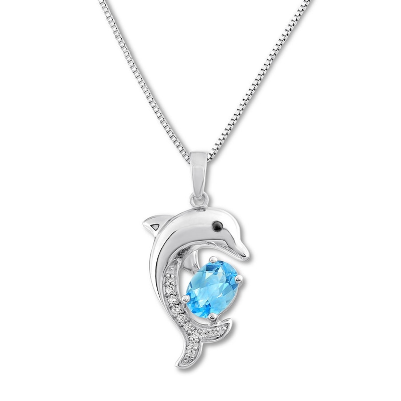 Dolphin Necklace Blue & White Topaz Sterling Silver