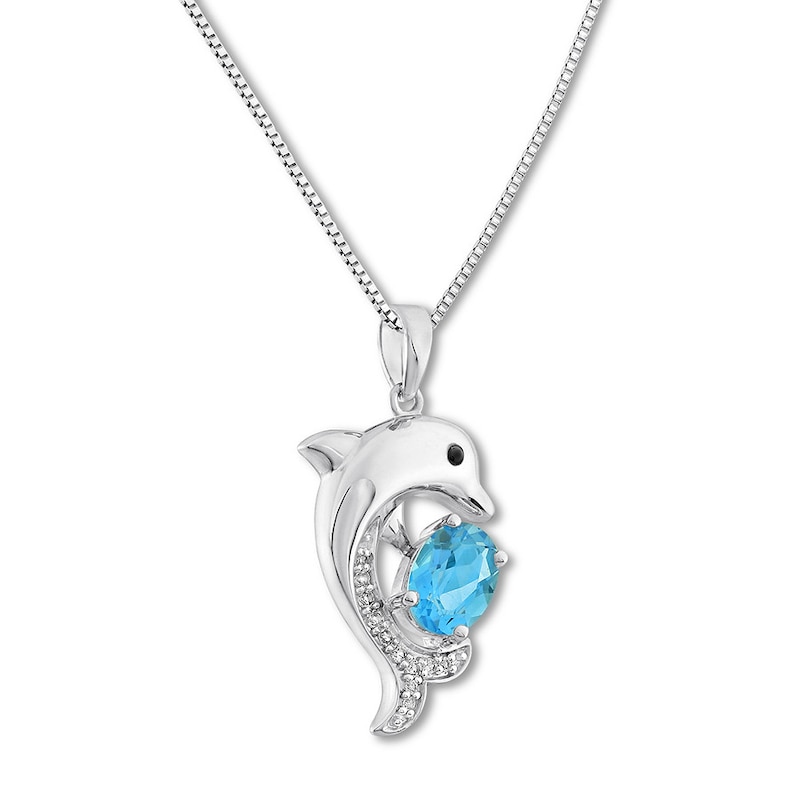 Dolphin Necklace Blue & White Topaz Sterling Silver